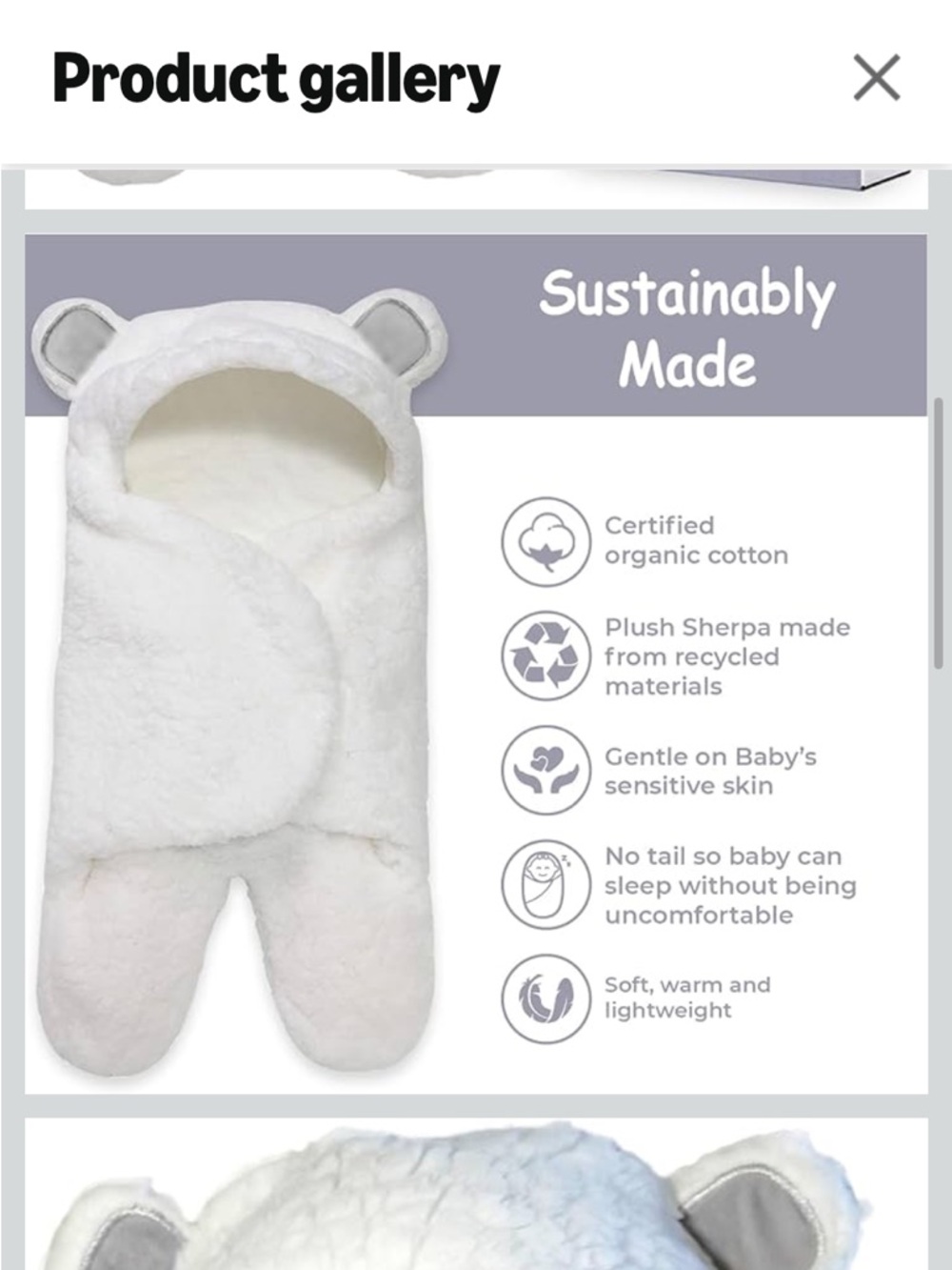 Jam Naturals Cute Bear Organic Swaddle Wrap - White - Picture 2 of 3